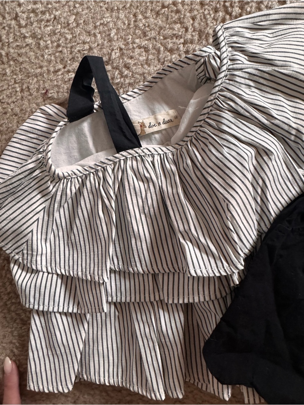 Doe a Dear Striped Ruffle Top in White and Black
